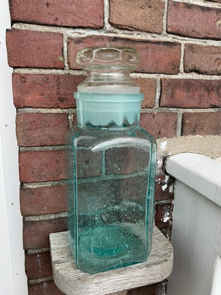 Turquois / blauwe oude stopfles of snoeppot. Incl stop 32 cm, Antiek en Kunst, Ophalen of Verzenden