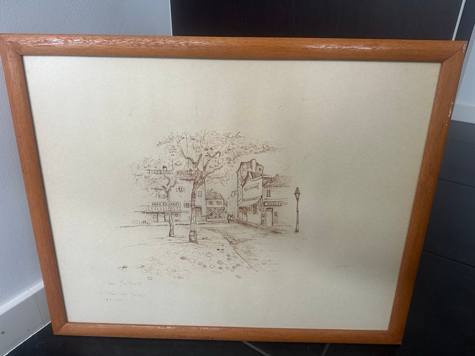 Vintage tekening Parijs Montmartre La Place du Tertre 1979, Ophalen of Verzenden, Tekening, Potloodtekening, Gesigneerd