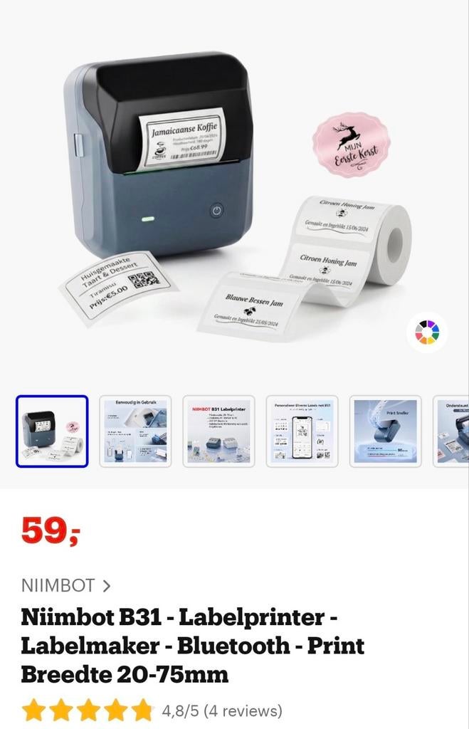 Niimbot B31 labelprinter, Gebruikt, ., Ophalen of Verzenden, NiiMbot