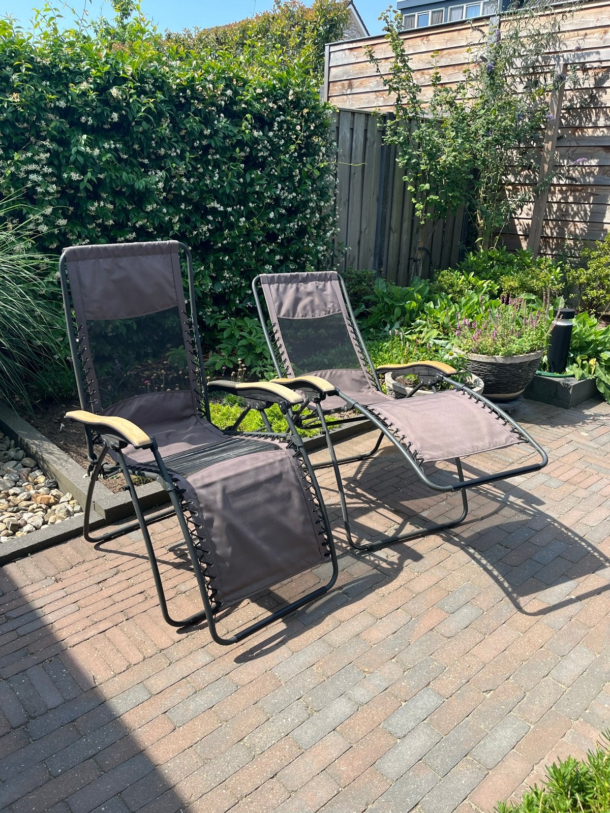2x Verstelbare Relaxstoelen - Ideaal voor Tuin of Camping, Tuin en Terras, Ophalen of Verzenden, Gebruikt, Metaal, Inklapbaar