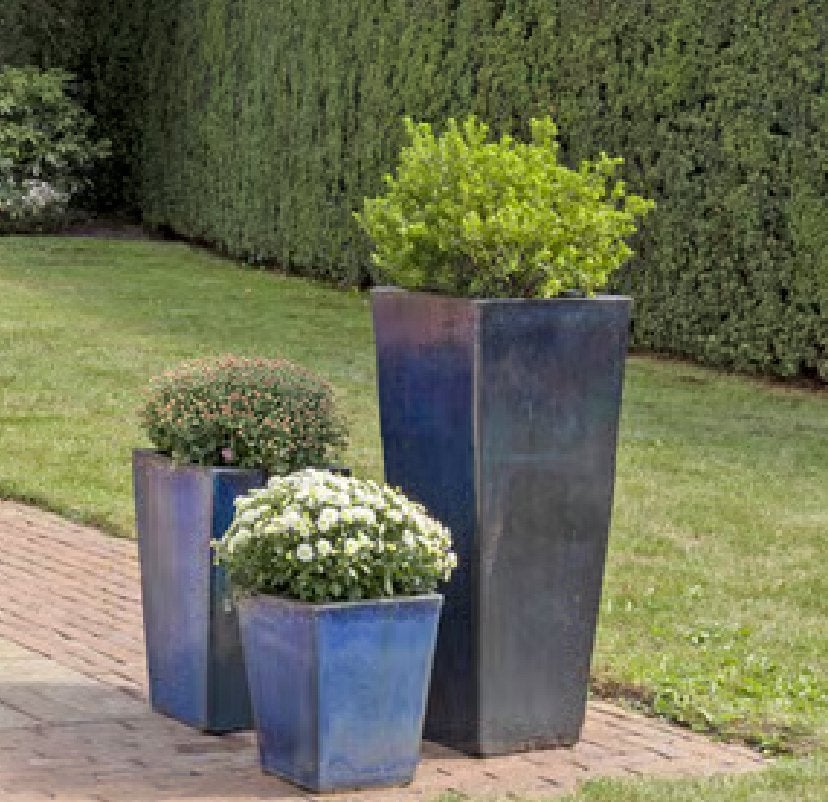 Set van 3 kobaltblauwe potten, Ophalen, Steen, Minder dan 30 cm, Rond