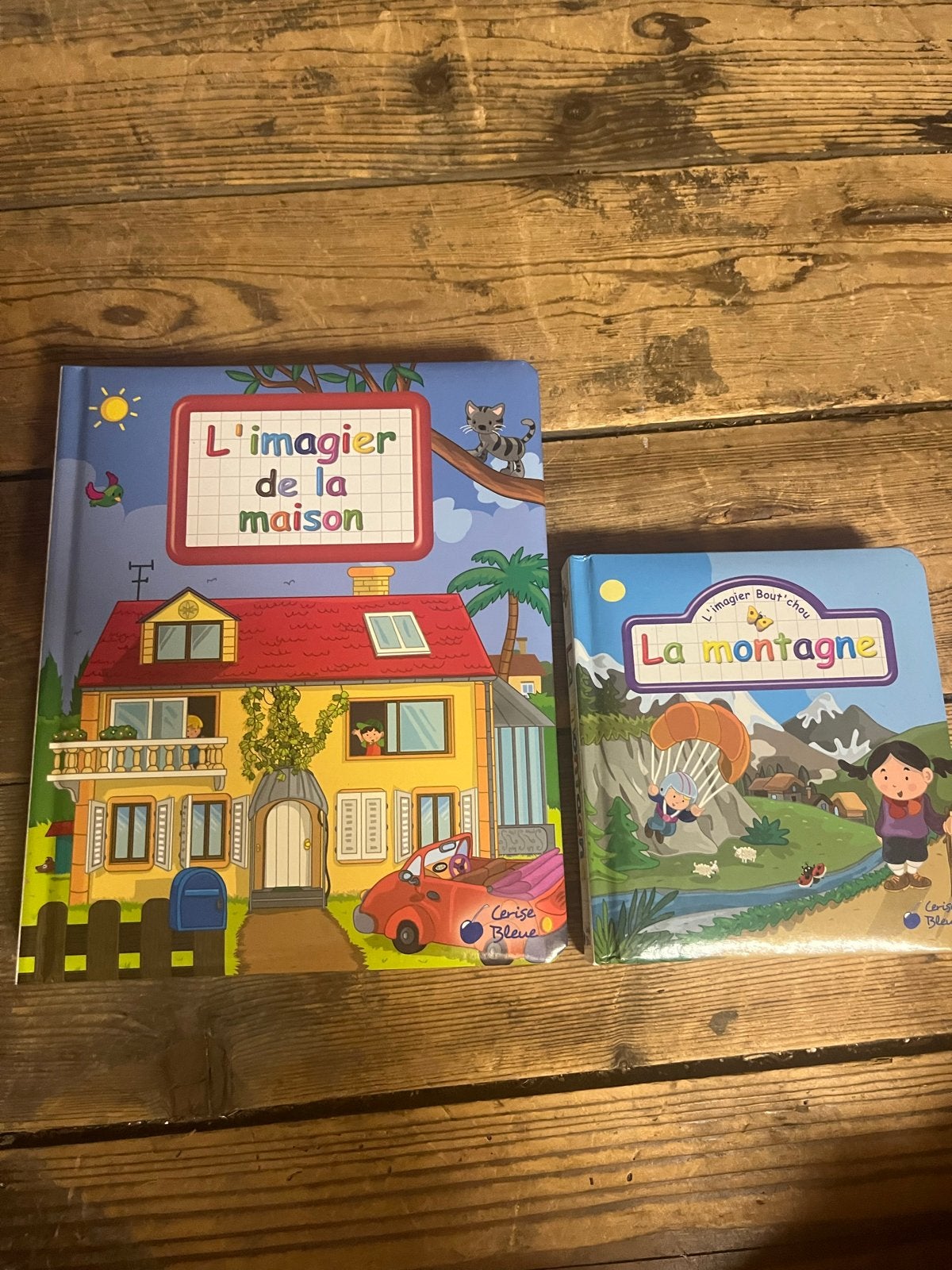 Franse kinderboeken: L'imagier de la maison & La montagne, Ophalen of Verzenden, Zo goed als nieuw, Uitklap-, Voel- of Ontdekboek