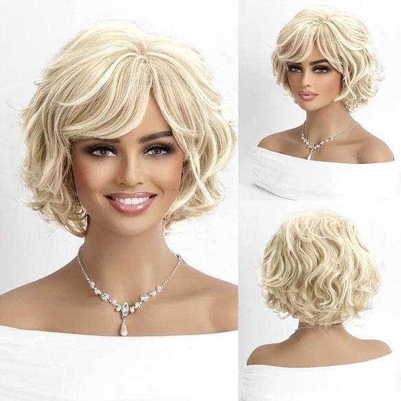 Vlotte lichtblonde pruik kort haar in laagjes met slag, Verzenden, Nieuw, Pruik of Haarverlenging