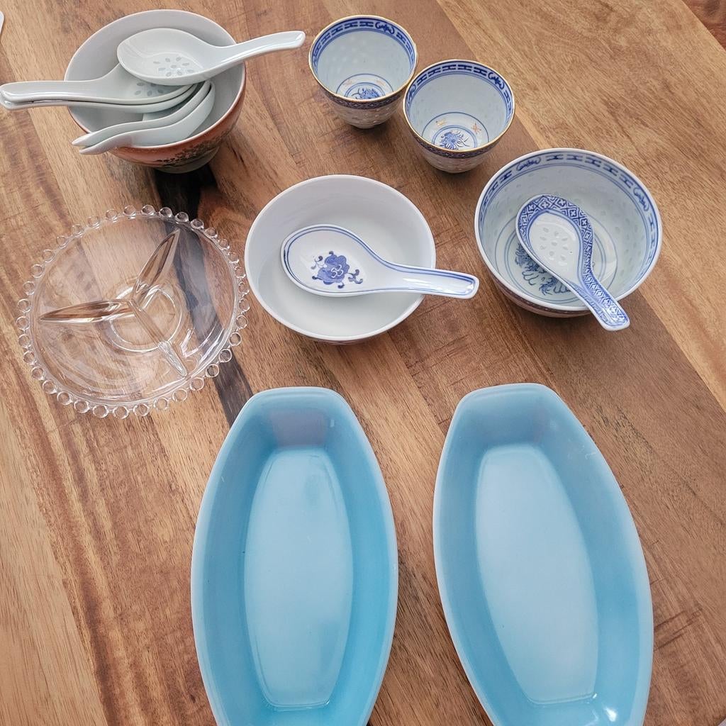 Pindaschaaltjes keramiek met lepeltjes v keramiek, Ophalen