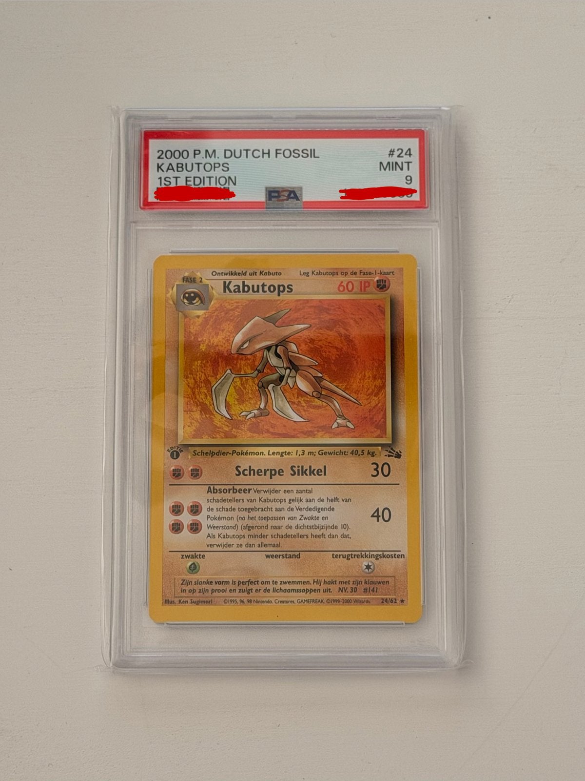 Kabutops #24 NL! PSA 9 - 1st edition, Ophalen of Verzenden, Zo goed als nieuw