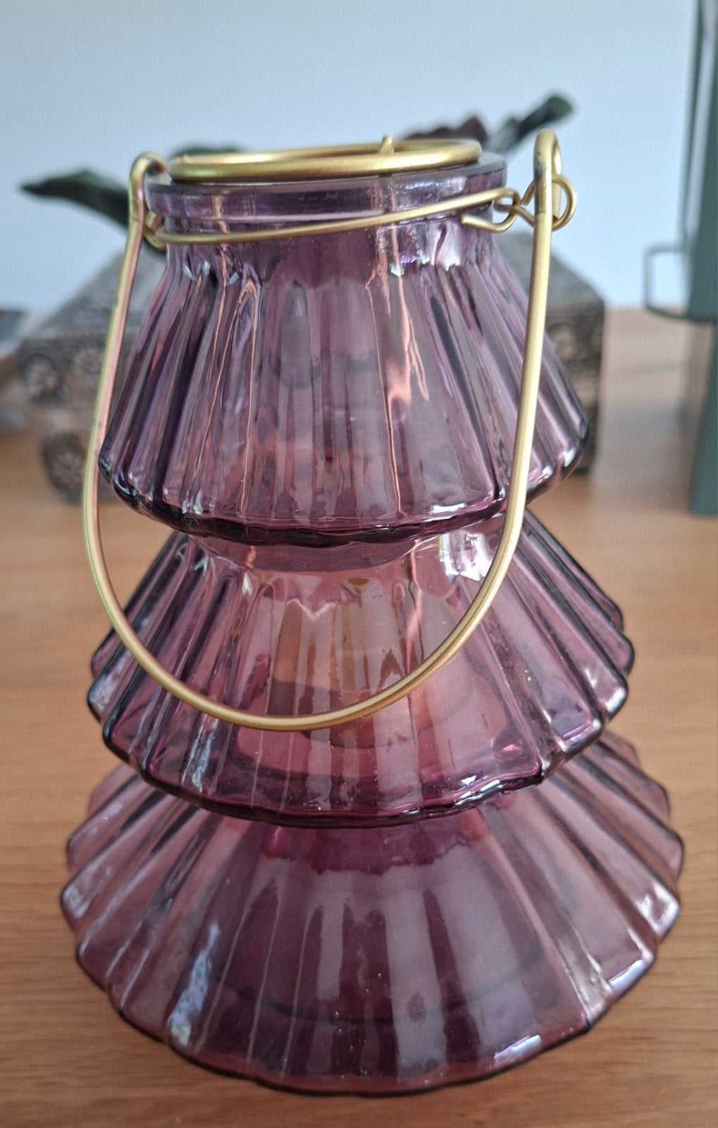 glazen waxine licht kerstboompje, Ophalen of Verzenden, Paars, Glas