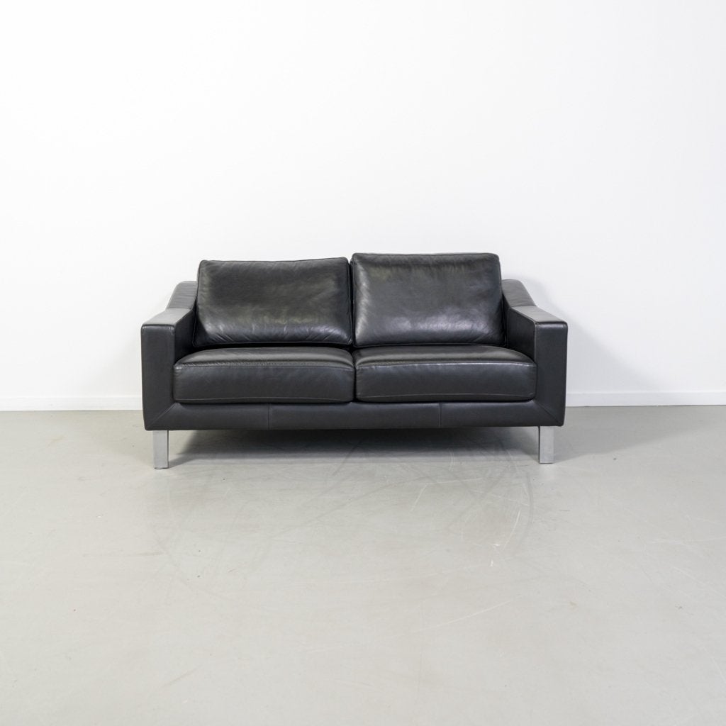 1x Leolux Antonia Bank 2,5-zits/180cm Zwart Leer - Gepolijst, Niet ingevuld, Overige maten, 150 tot 200 cm, Niet ingevuld