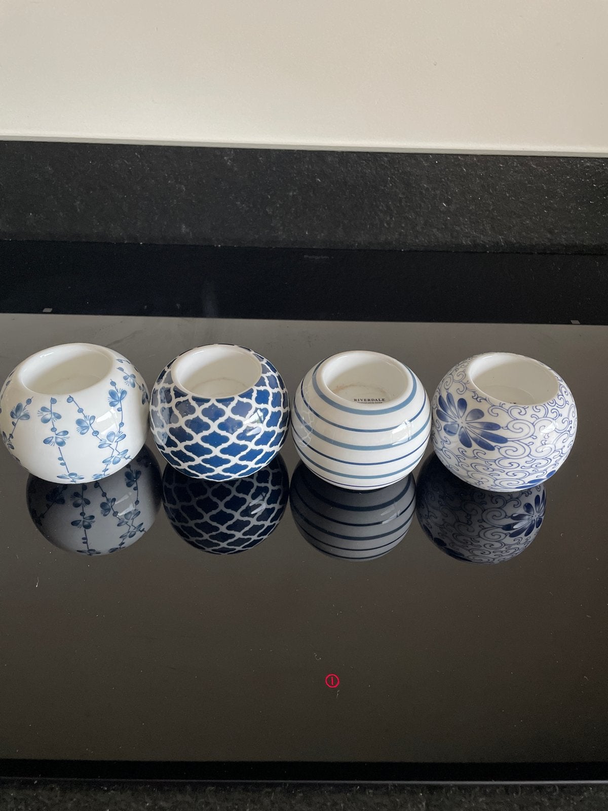 Set van 4 Riverdale waxinelichthouders, blauw/wit, Riverdale, Blauw, Waxinelichthouder, Ophalen of Verzenden