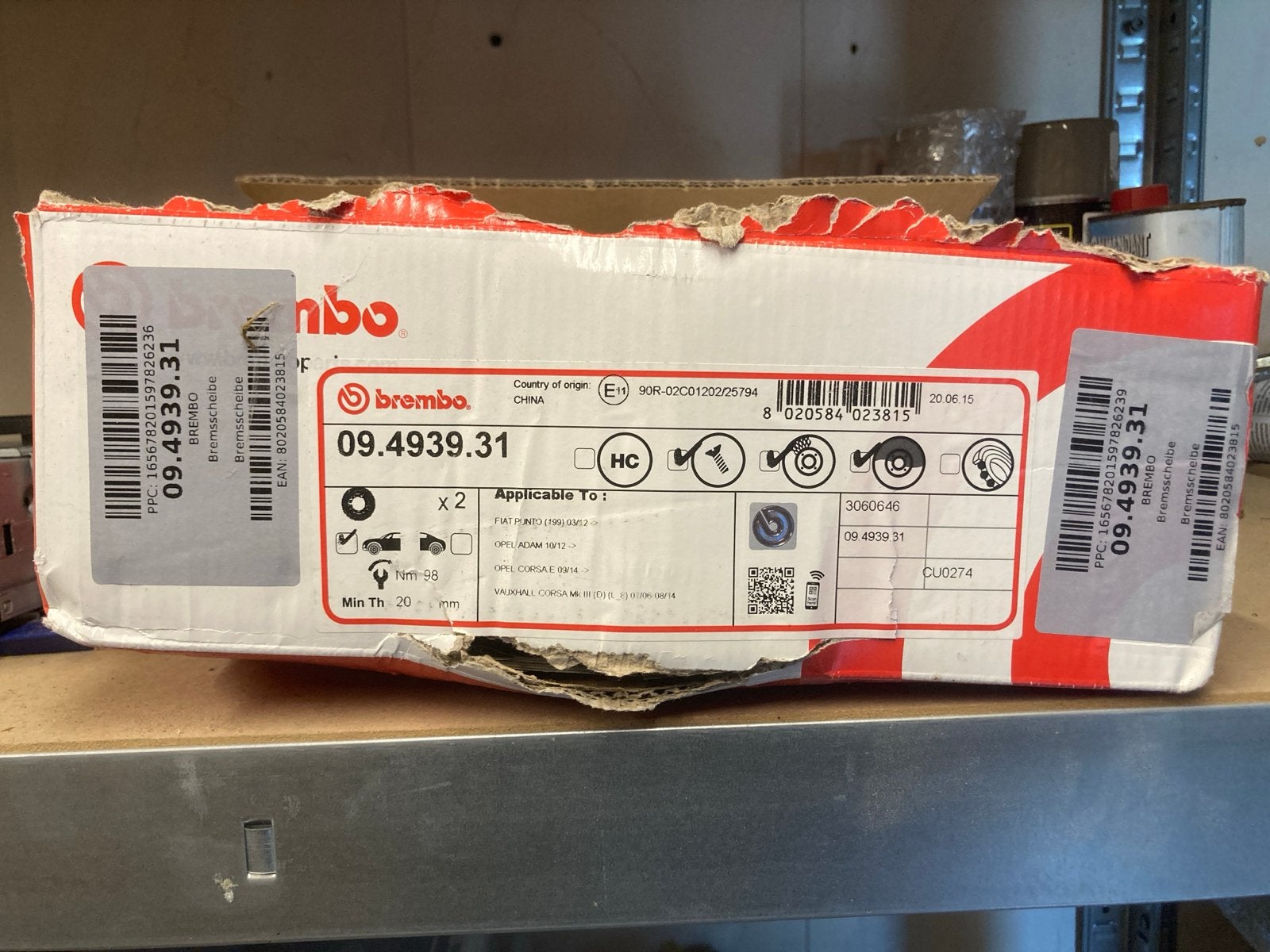 Brembo Remschijven 09.4939.31 voor Fiat en Opel, Auto-onderdelen, Ophalen of Verzenden, Nieuw, Fiat