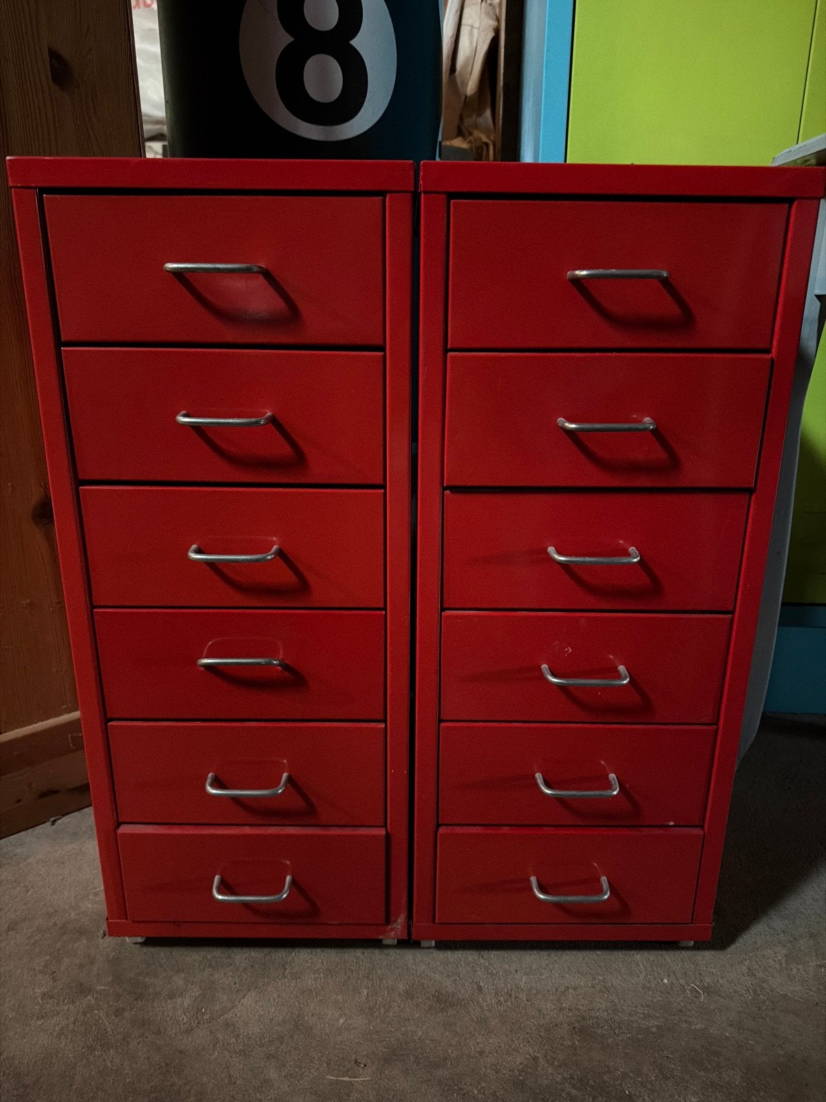 2 stuks rood metalen ladekast met 6 laden - 70x28x40 cm, Ophalen, Minder dan 50 cm, Gebruikt, 5 laden of meer