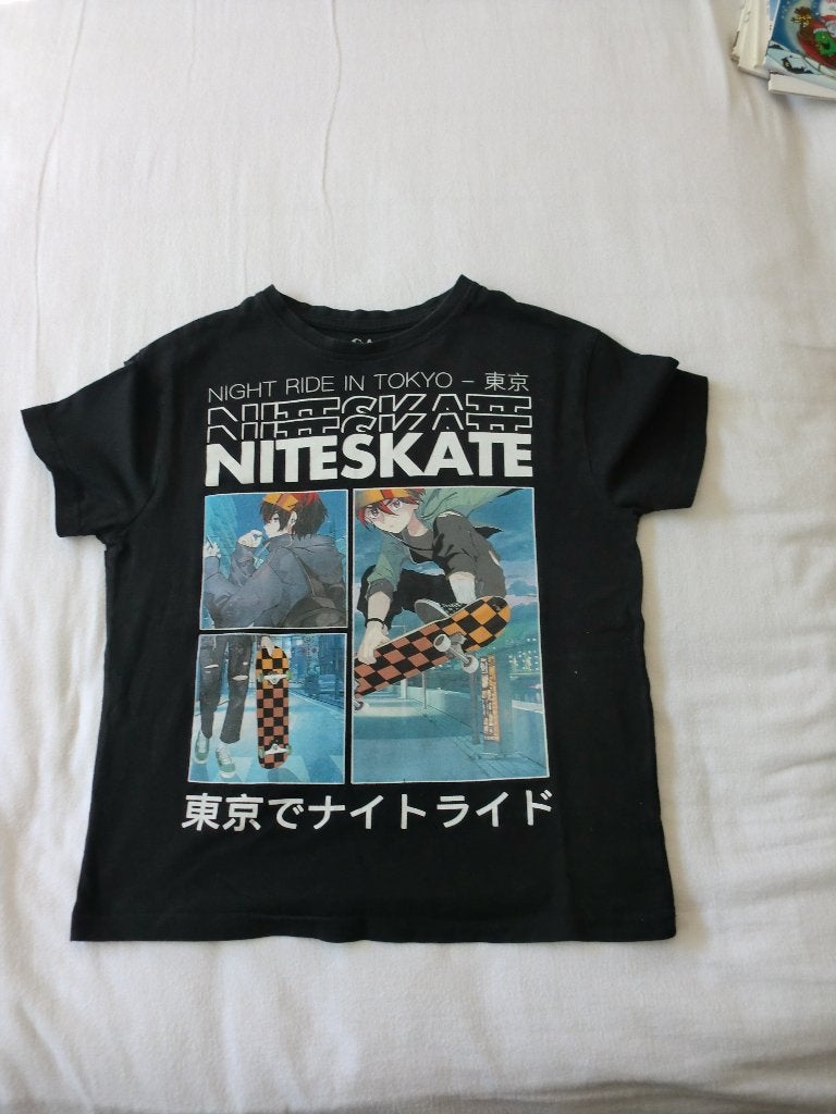 Zwart Tshirt maat 140/10-14 jaar opdruk voorkant NITESKATE, Kinderen en Baby's, Kinderkleding | Maat 140, C&A, Jongen of Meisje