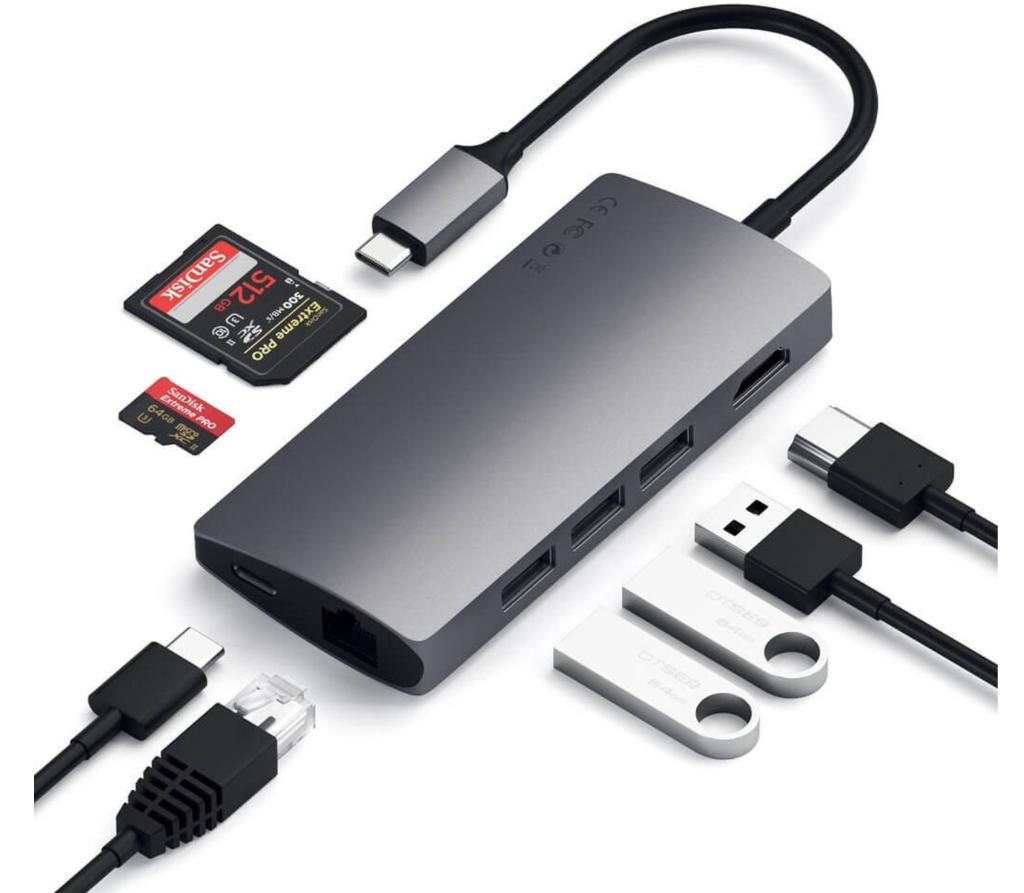 Satechi Type-C Multi-Port Adapter 4K +Ethernet V2 Spacegrijs, Computers en Software, Dockingstations, Nieuw, Satechi, Ophalen of Verzenden