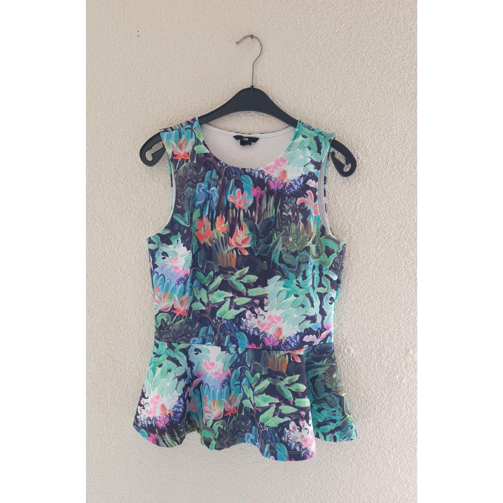 Kleurrijke peplum top met print van H&M maat M, Maat 38/40 (M), H&M, Zo goed als nieuw, Zonder mouw