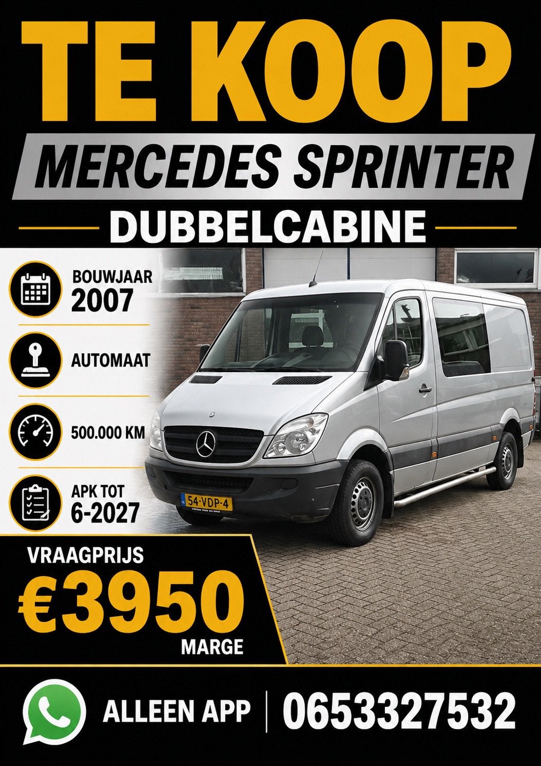 Mercedes-Benz Sprinter 2.1 CDI 209 AUT 2007, Auto's, Automaat, Zwart, 4 cilinders, Diesel