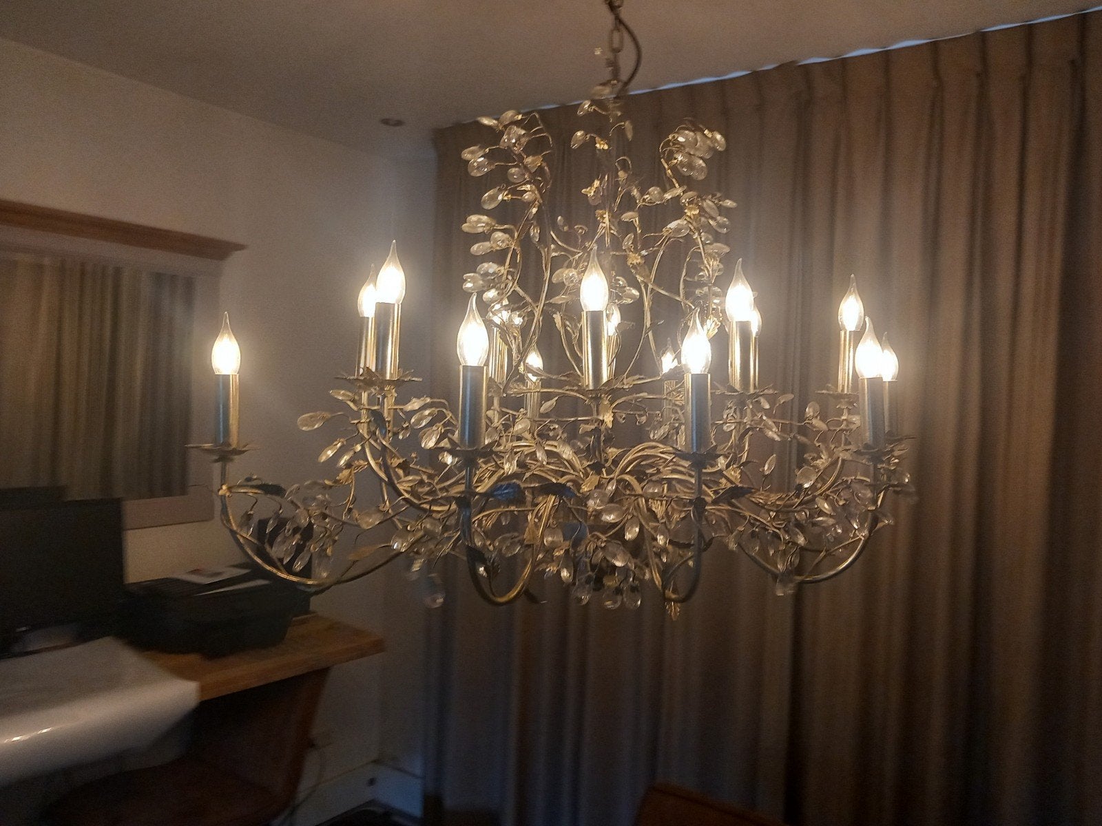 Leclerq & Bouwman Kroonluchters met Kristallen en Bladmotief, Ophalen, Gebruikt, E14 (klein), Glas