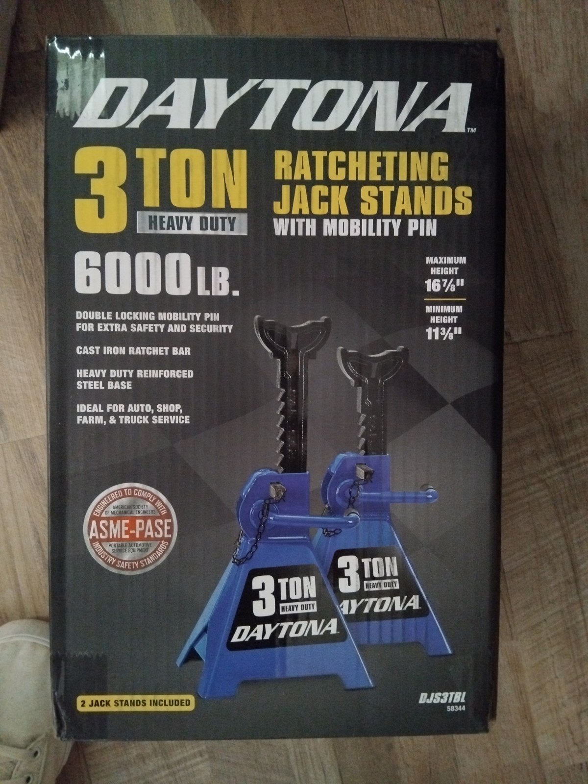 Daytona 3 Ton Ratcheting Jack Stands - Zware Kriksteunen, Ophalen