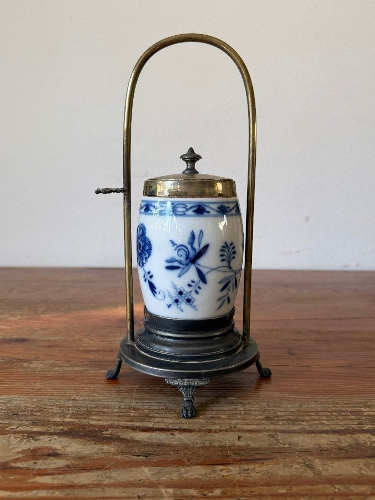 Mostertpot met beugel - Antieke Carl Teichert Meissen, Ophalen of Verzenden