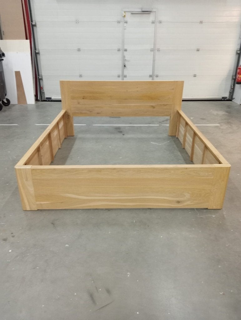 Mooi compleet eiken bed, incl. matras en spiraalbodem, Ophalen, Bruin, Tweepersoons, Zo goed als nieuw