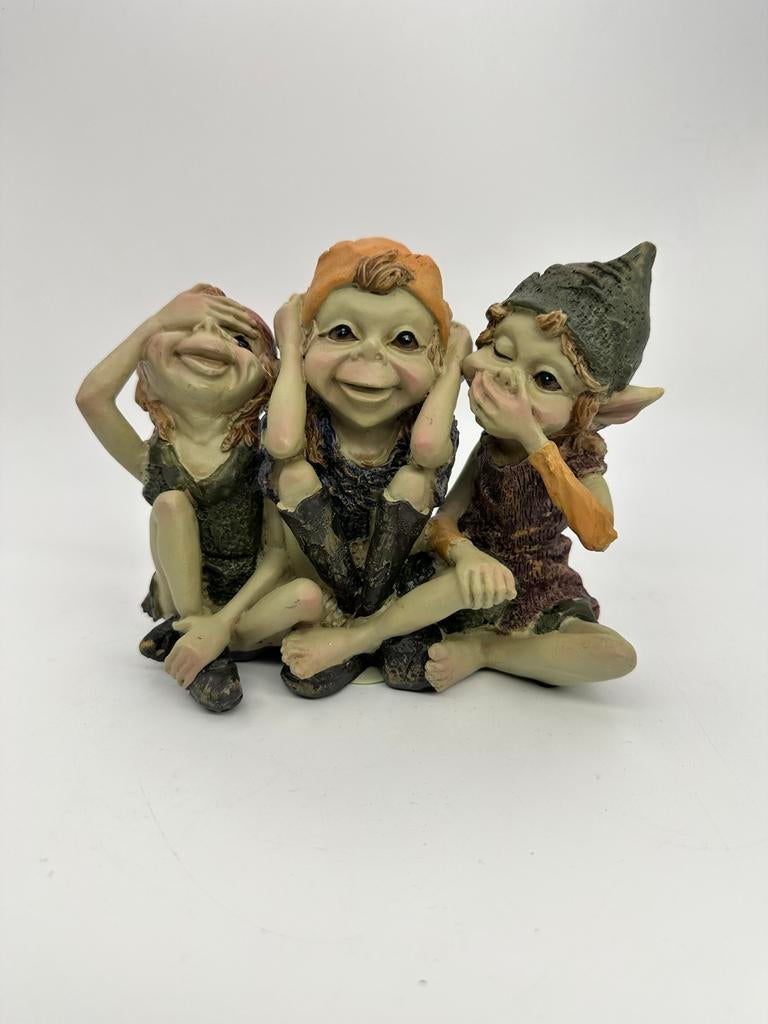 Beeldje van 3 Pixies: Horen, Zien en Zwijgen, Ophalen of Verzenden, Zo goed als nieuw, Fantasy