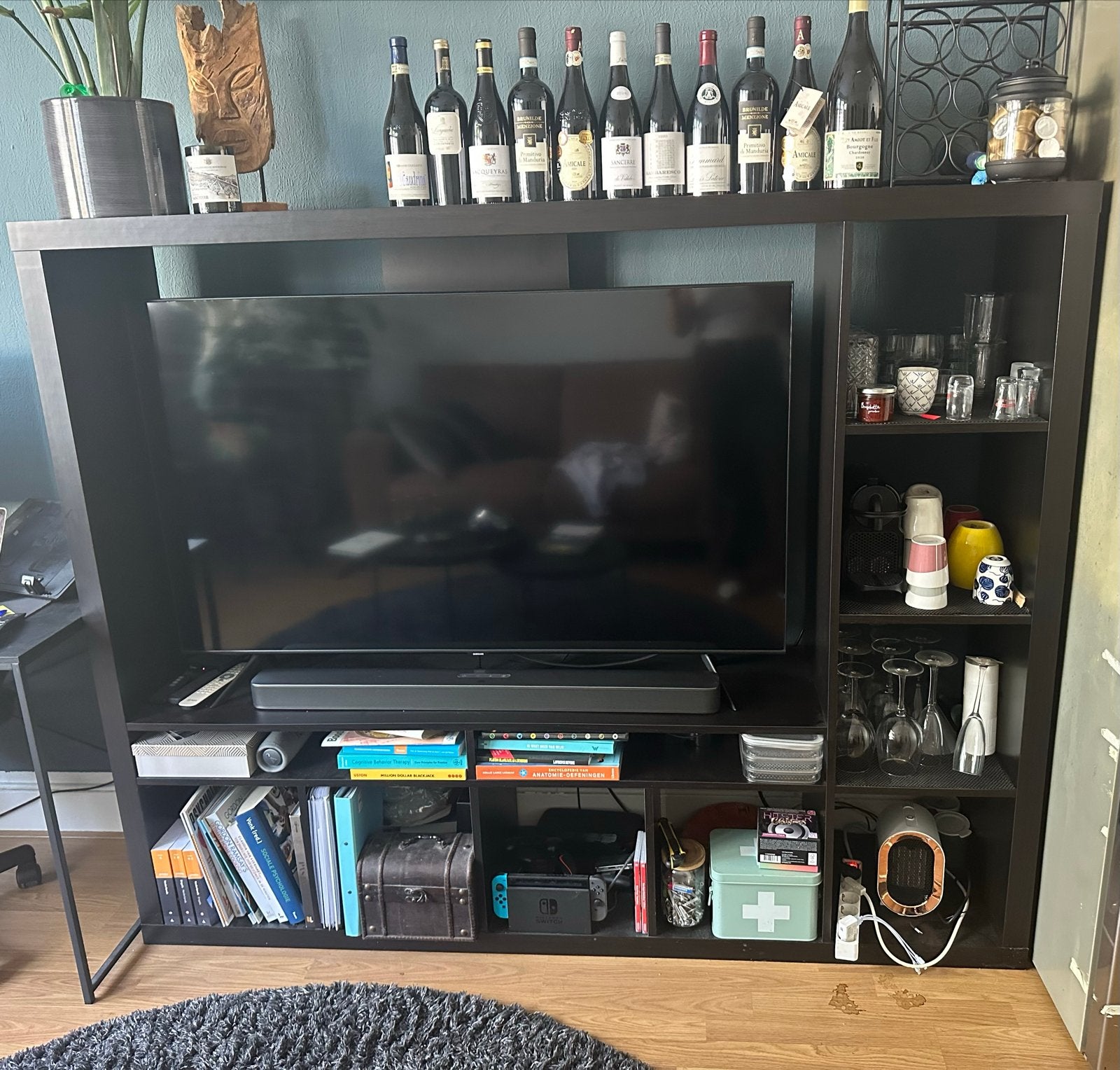 Zwart TV-meubel, Gebruikt, Ophalen of Verzenden, 150 tot 200 cm, 25 tot 50 cm