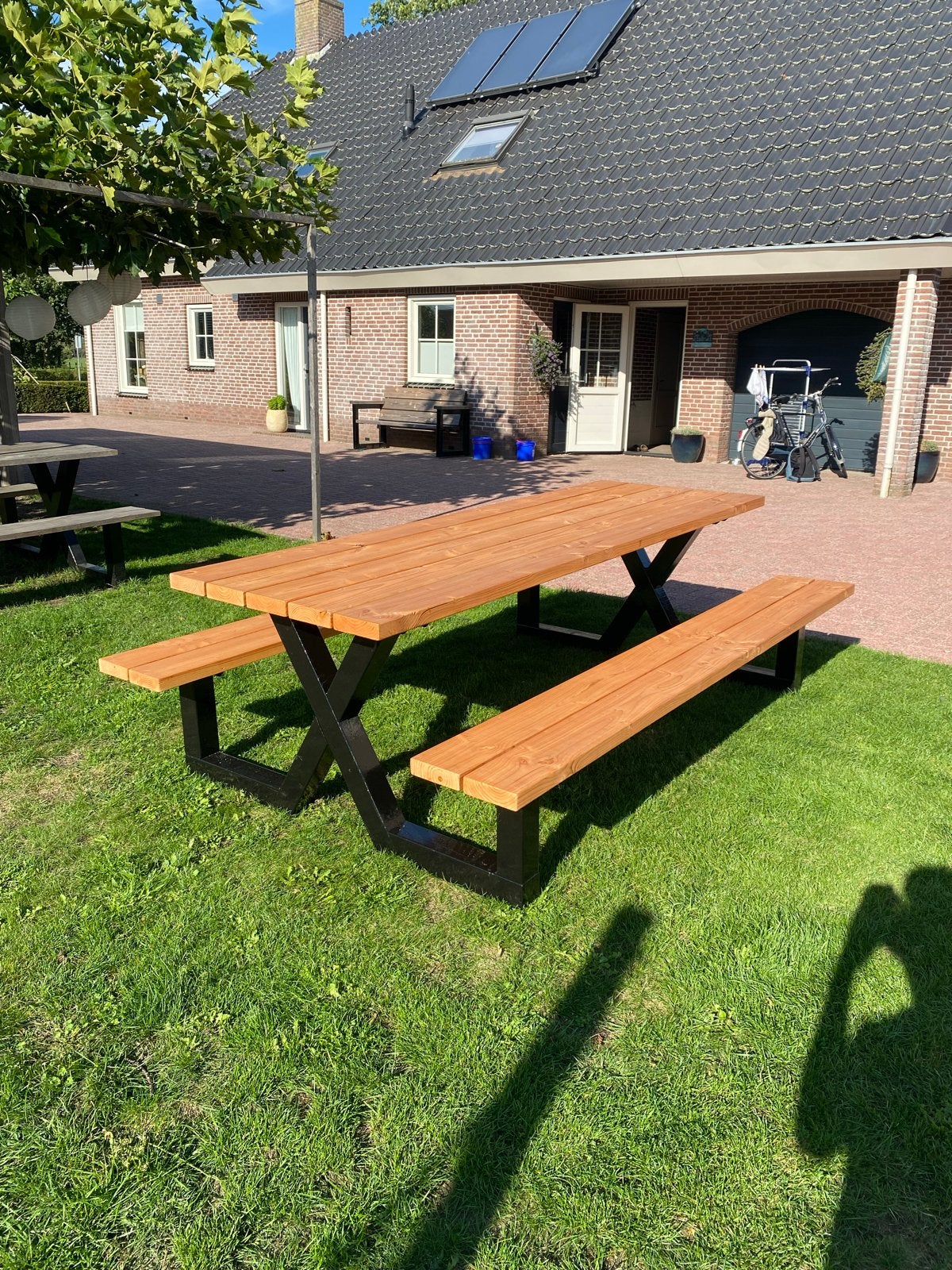 Robuuste picknicktafel met X-poten, Ophalen, Nieuw, Rechthoekig, Hout