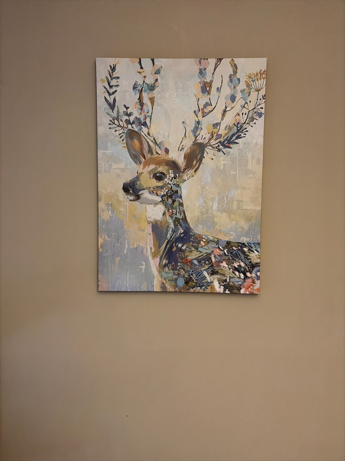Schilderij met hert en bloemen, wanddecoratie, Ophalen, 50 – 75, Zo goed als nieuw, Schilderij