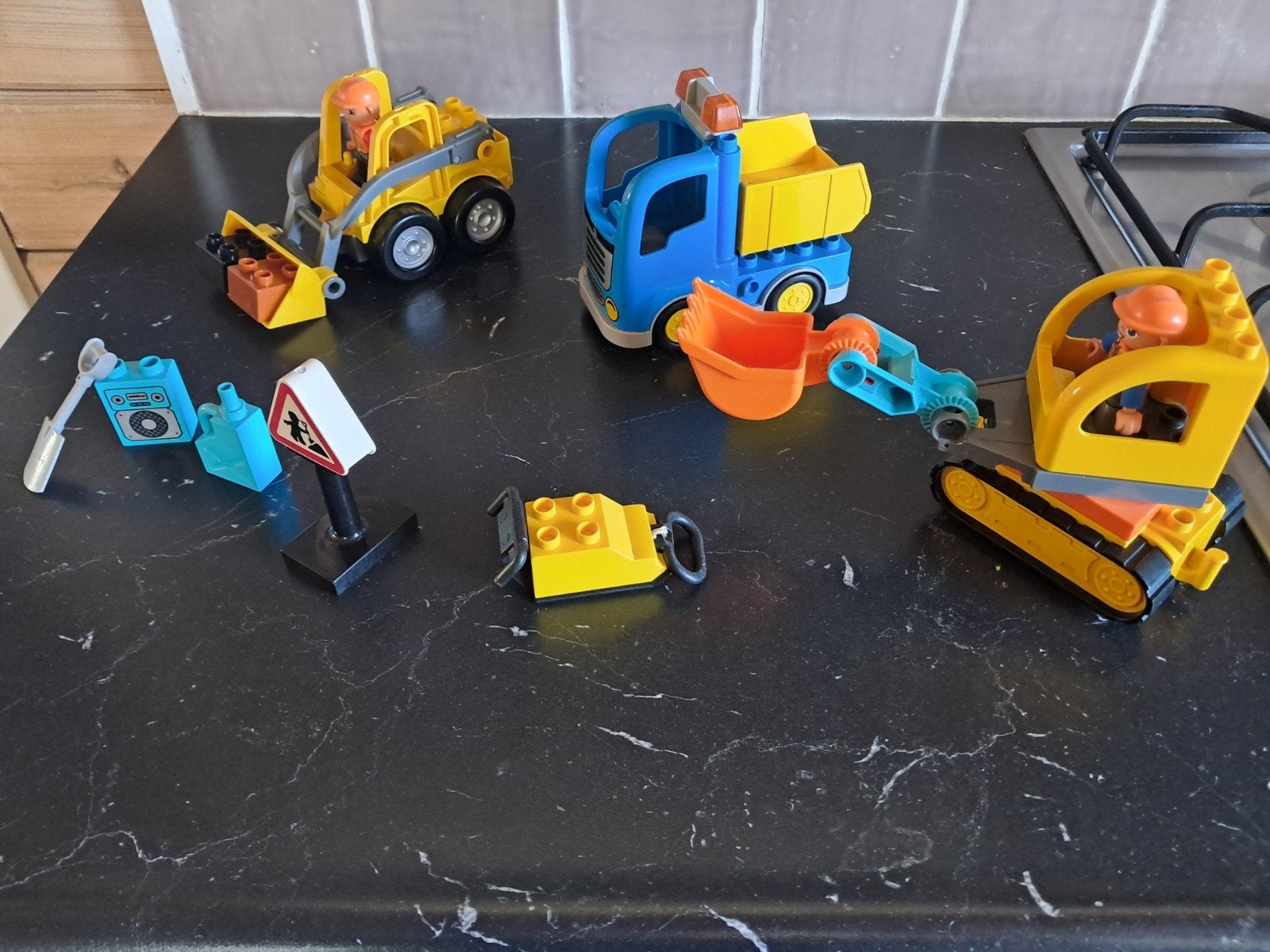 Duplo Graafmachine,vrachtwagen,trilbak en sjofel, Ophalen of Verzenden, Zo goed als nieuw, Duplo
