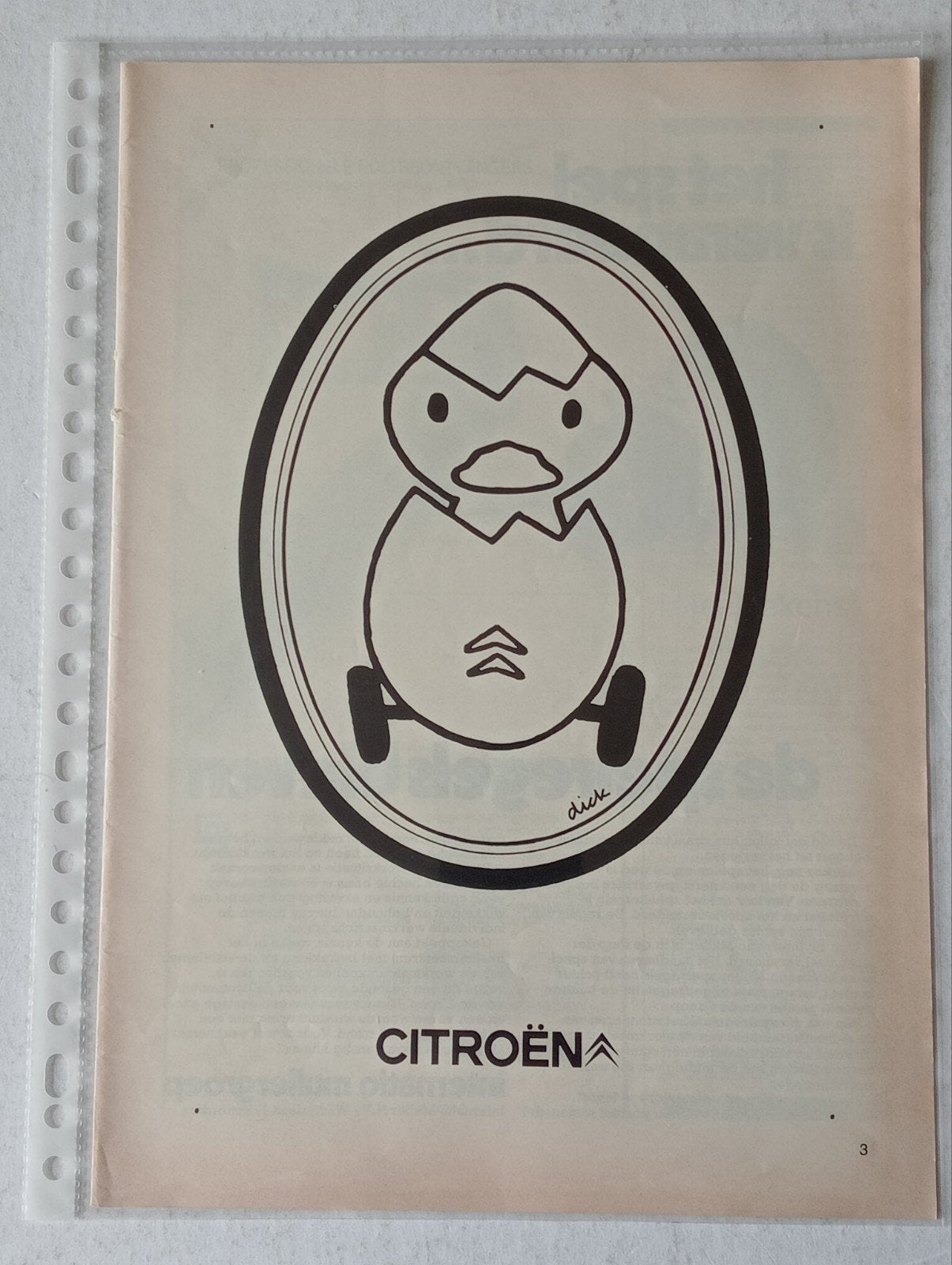 Dick Bruna Citroën Eend 2CV advertentie pagina circa 1973, Ophalen of Verzenden, 1960 tot 1980, Knipsel(s)