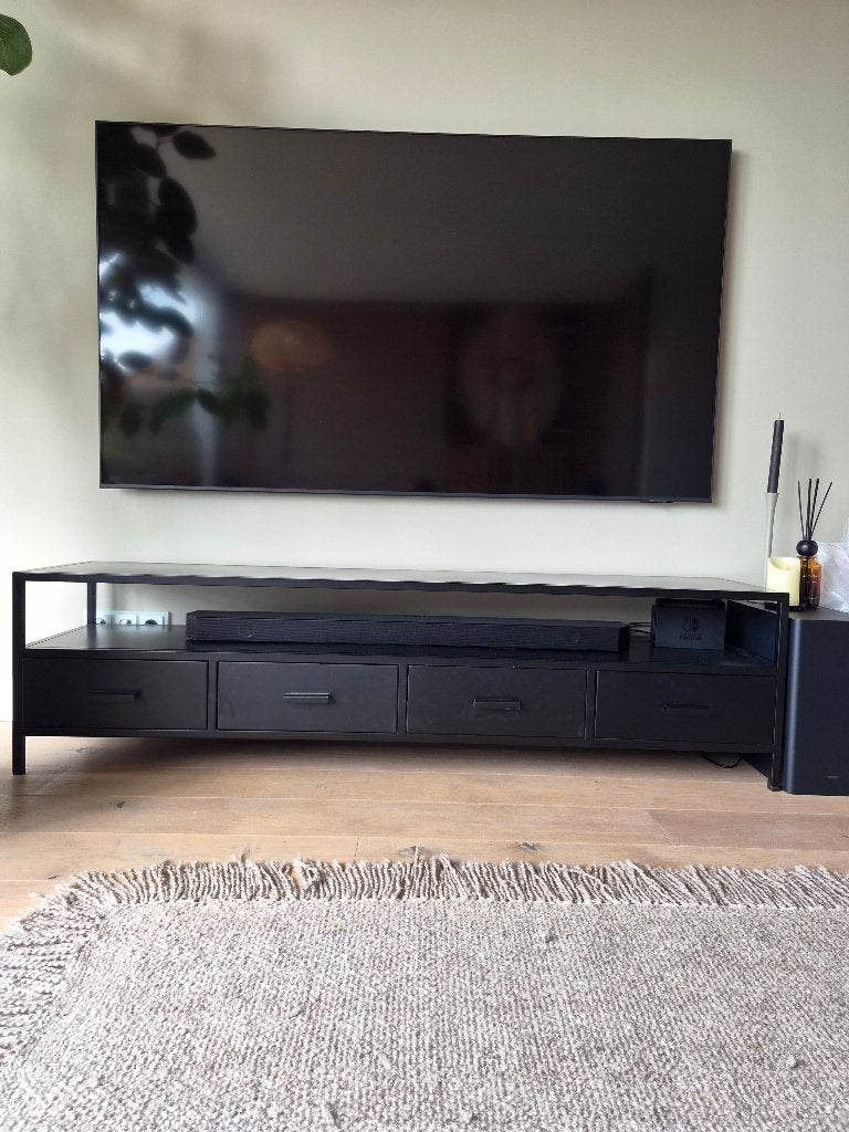 Zwarte TV meubel, Ophalen, 150 tot 200 cm, Zo goed als nieuw, Minder dan 100 cm