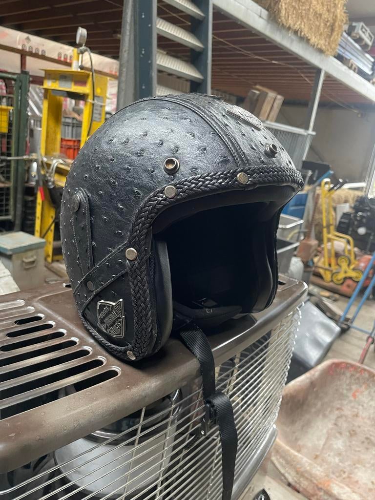 Boss B-Original Helmets Jethelm Zwart Struisvogel Leer, Motoren, M, Heren, Jethelm, Tweedehands
