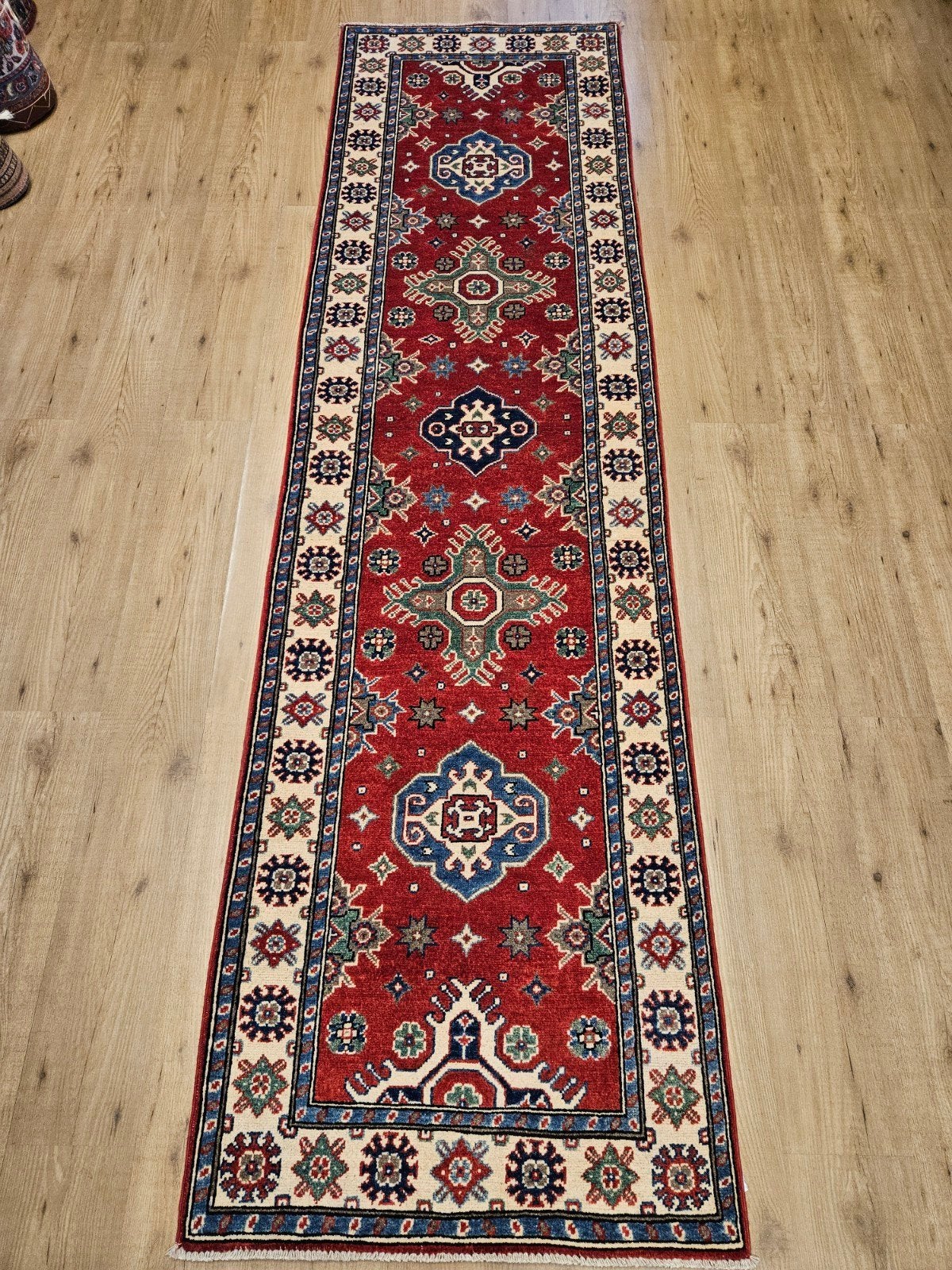 Handgeknoopt oosters tapijt loper kazak 298x83, Info@SlatsAntiek.nl, Pe, Vof Slats Antiek, Crème