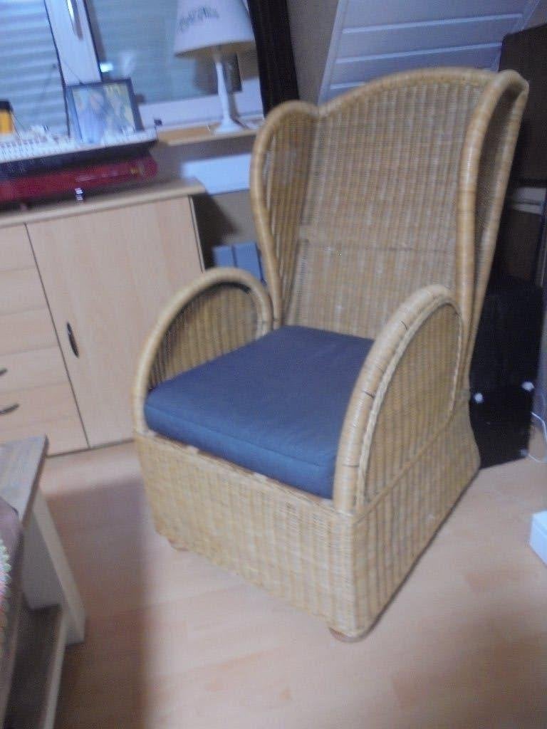 Vintage rieten   Fauteuil met oren (massief), Minder dan 50 cm, Minder dan 75 cm, Riet of Rotan, Ophalen of Verzenden