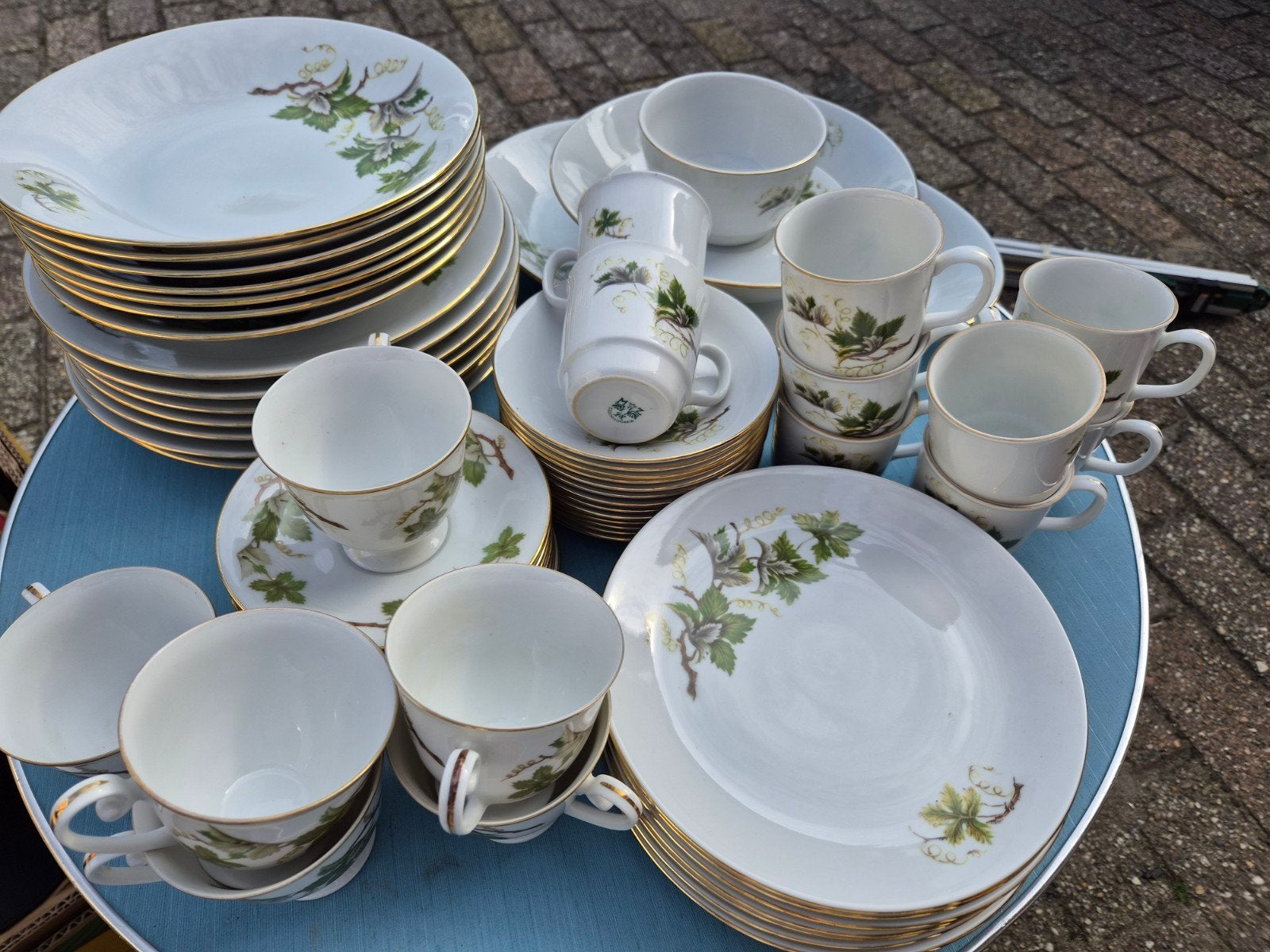 Tirschenreut Servies met Groene Bladeren en Gouden Rand, Ophalen, Gebruikt, Overige merken, Klassiek