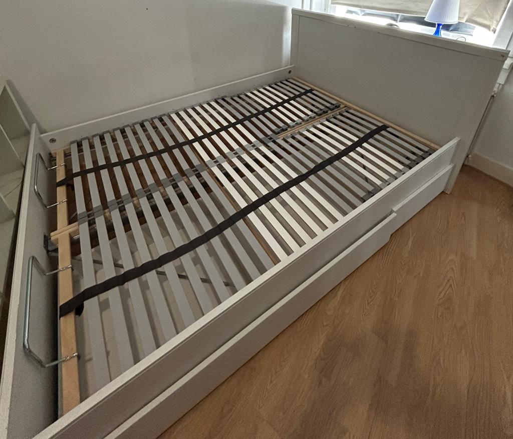 140x200 ikea brusali bed + eventueel matras, Ophalen, Gebruikt, Wit, Tweepersoons