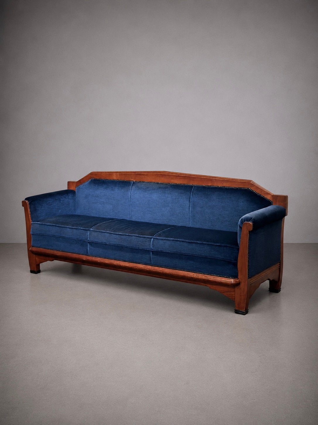 Antieke Blauwe Art Deco Amsterdamse School Sofa, ca. 1930, Huis en Inrichting, Ophalen of Verzenden, Zo goed als nieuw, 75 tot 100 cm
