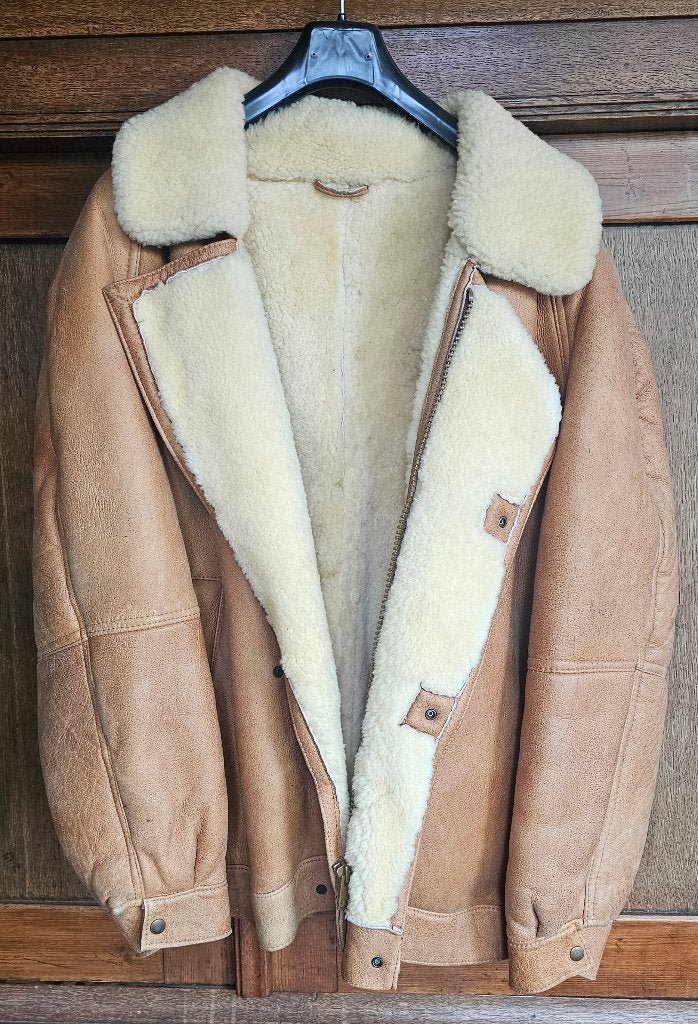 Vintage schapenvacht pilotenjas (lammy coat), Ophalen of Verzenden, Gedragen, Maat 52/54 (L), Bruin