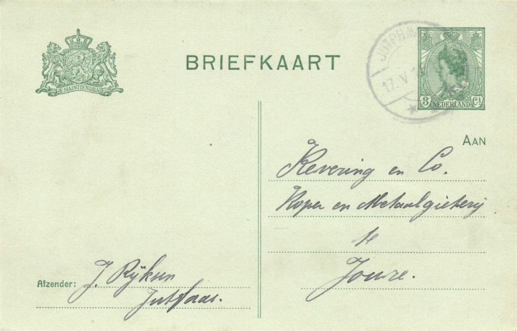 J. Rijksen, Jutfaas - 06.1918 - briefkaart, Ophalen of Verzenden, Briefkaart