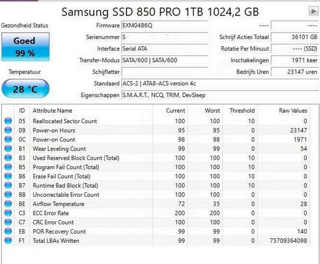 Samsung 850 Pro 1TB, Computers en Software, Harde schijven, Intern, Ophalen of Verzenden, Zo goed als nieuw, Desktop