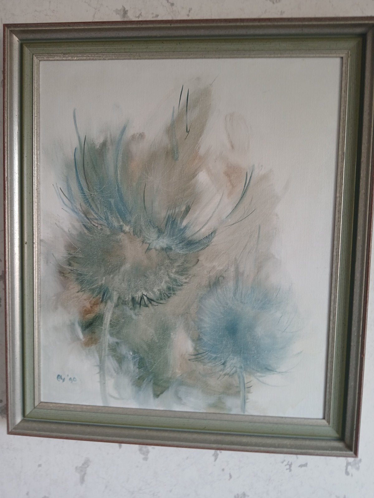 Schilderij distelmotief gesigneerd Alie Schutte, Ophalen