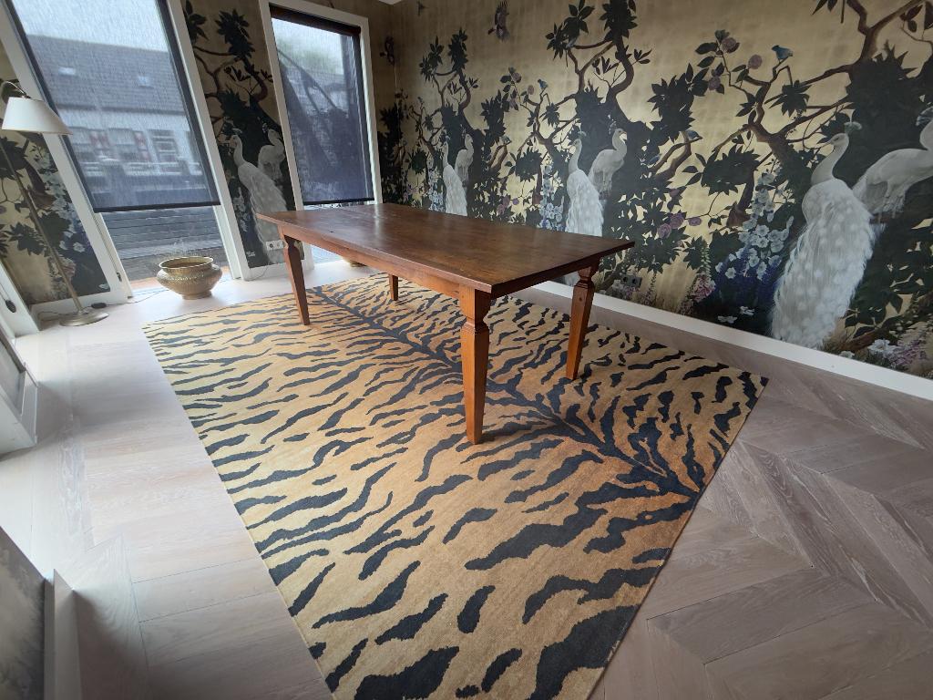 Koloniale houten eettafel, Ophalen, Gebruikt, 100 tot 150 cm, 200 cm of meer