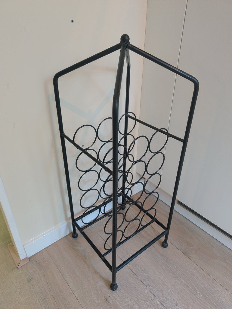 Wijnrek flessenrek zwart metaal 18 flessen staand 89 cm, Ophalen, Gebruikt, 15 tot 25 flessen, 75 – 100