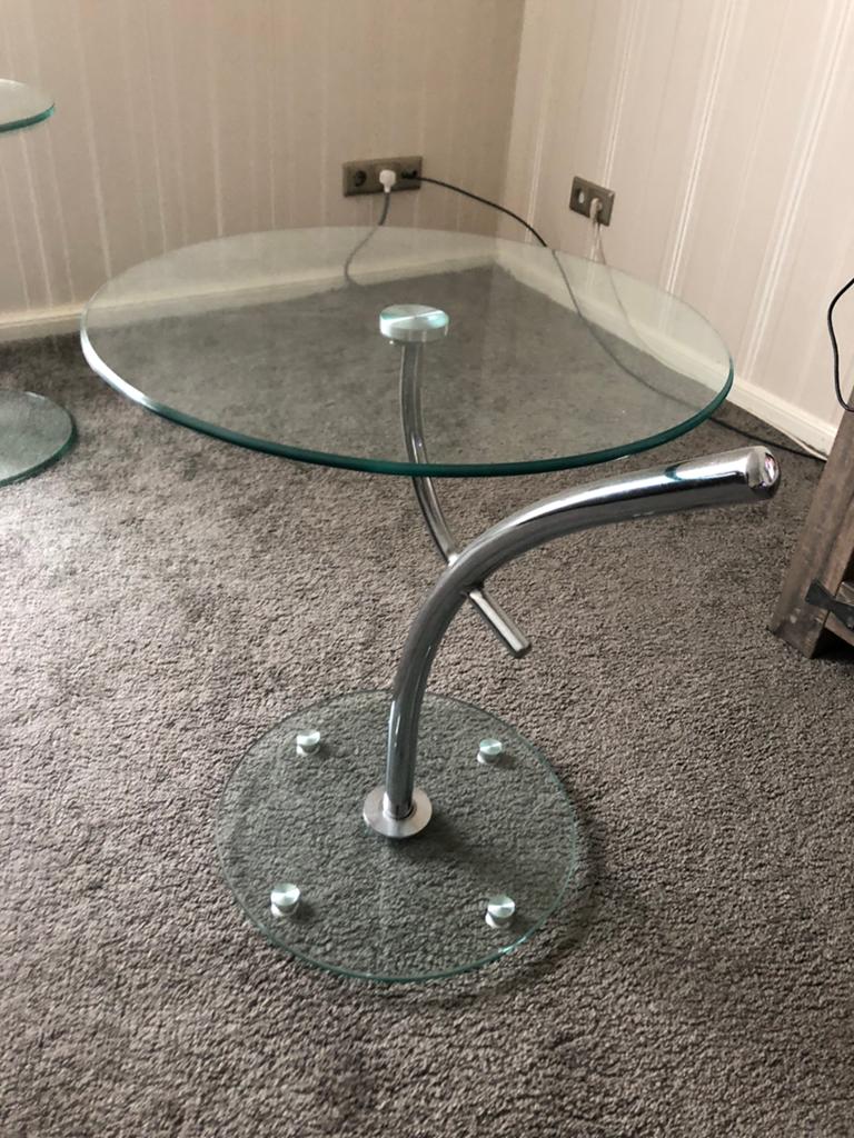 Mooie glastafel met rvs frame, Huis en Inrichting, Tafels | Bijzettafels, Ophalen, 75 cm of meer, 60 cm of meer, Rechthoekig
