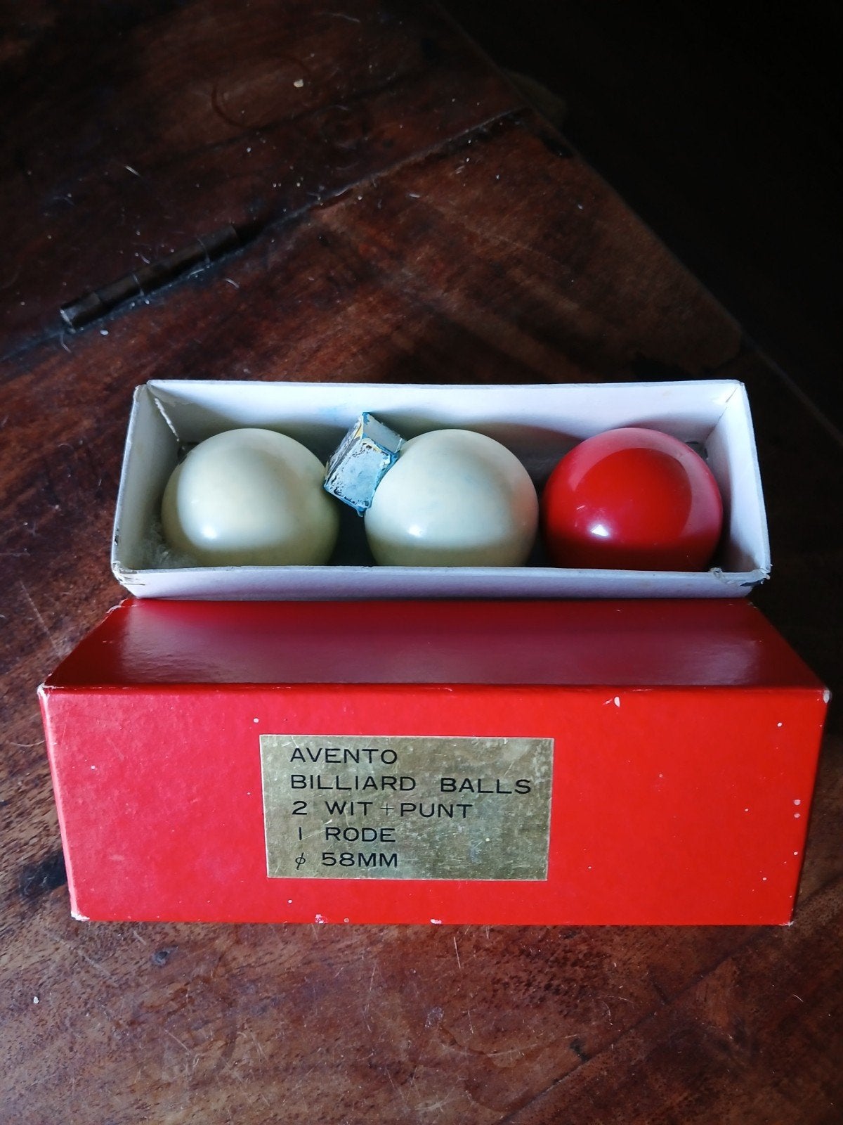 Vintage biljard ballen in originele doos, Ophalen, Keu of Ballen