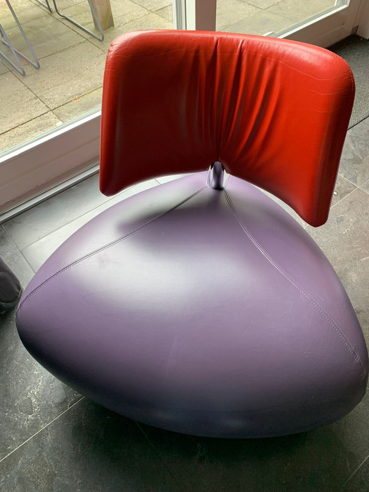 Leolux Pallone Fauteuil paars en rood/oranje, Huis en Inrichting, Ophalen, Gebruikt, 75 tot 100 cm, Leer