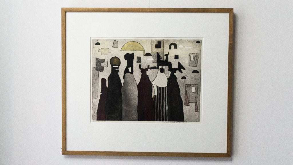 Gesigneerde ets/aquatint (61,5x63,5cm) "vrouwen in Israël", Ingelijst, Overige technieken, Portret, 64 cm