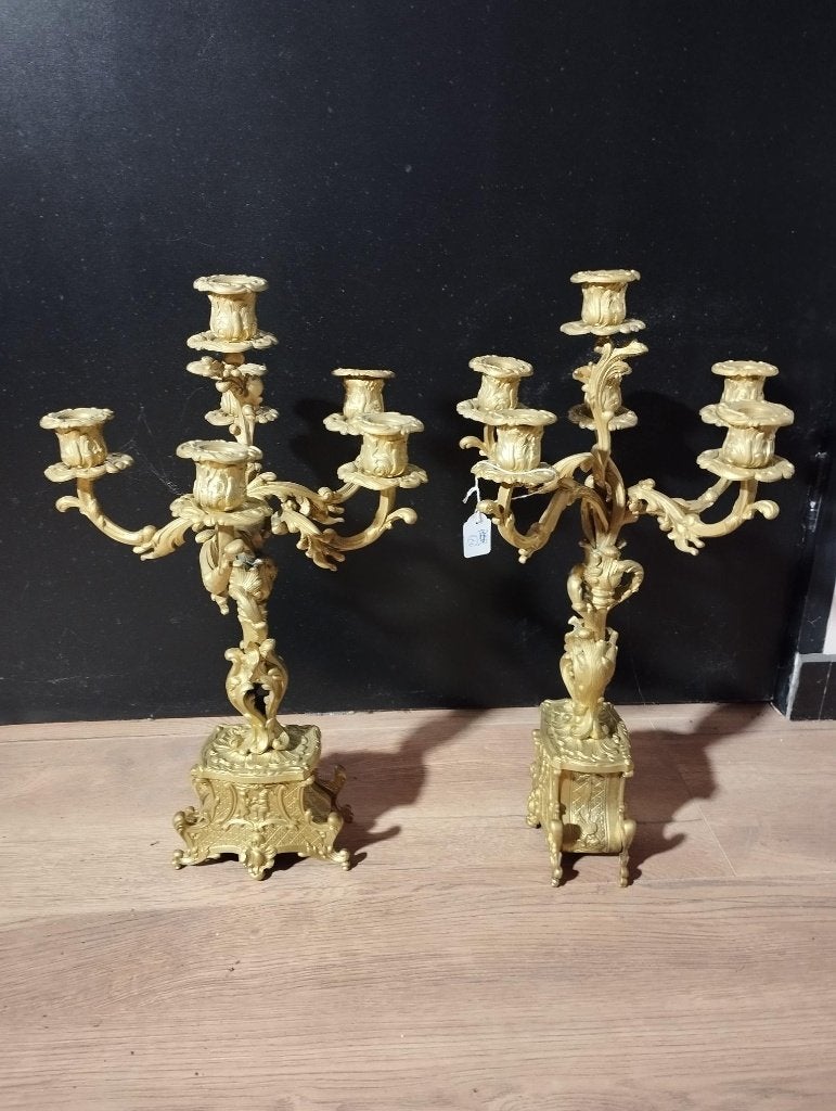 (44) Franse bronzen kandelaars in Regency-stijl, circa 1880, Ophalen of Verzenden, Koper of Brons