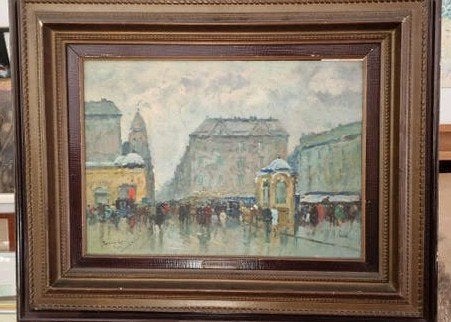 Zicht op Napels - Romolo Leone (1883-1958) - Jaren '20, Paneel, Impressionistisch, Ophalen of Verzenden, Olieverf
