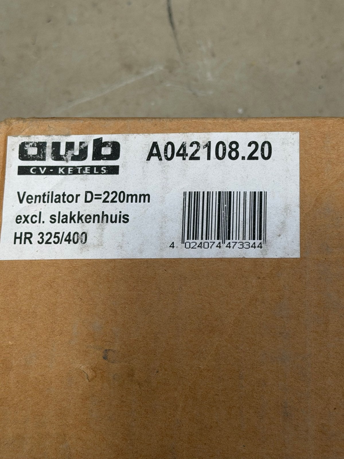 Nieuwe AWB ventilator HR 325/400 (A042108.20), Minder dan 30 cm, Hoog rendement (Hr), Cv-ketel of Combi-ketel, Nieuw