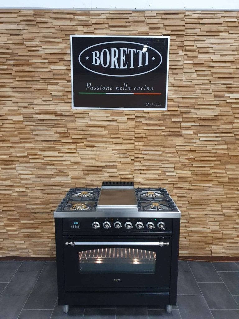 Luxe Boretti Fornuis 90cm hoogglans zwart + rvs frytop, Niet ingevuld, 60 cm of meer, Niet ingevuld, Ophalen of Verzenden