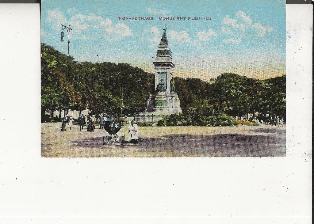 den Haag Plein 1813 met Monument ri Kruisland militair Tekst, Verzamelen, Ophalen of Verzenden, Voor 1920, Gelopen, Zuid-Holland